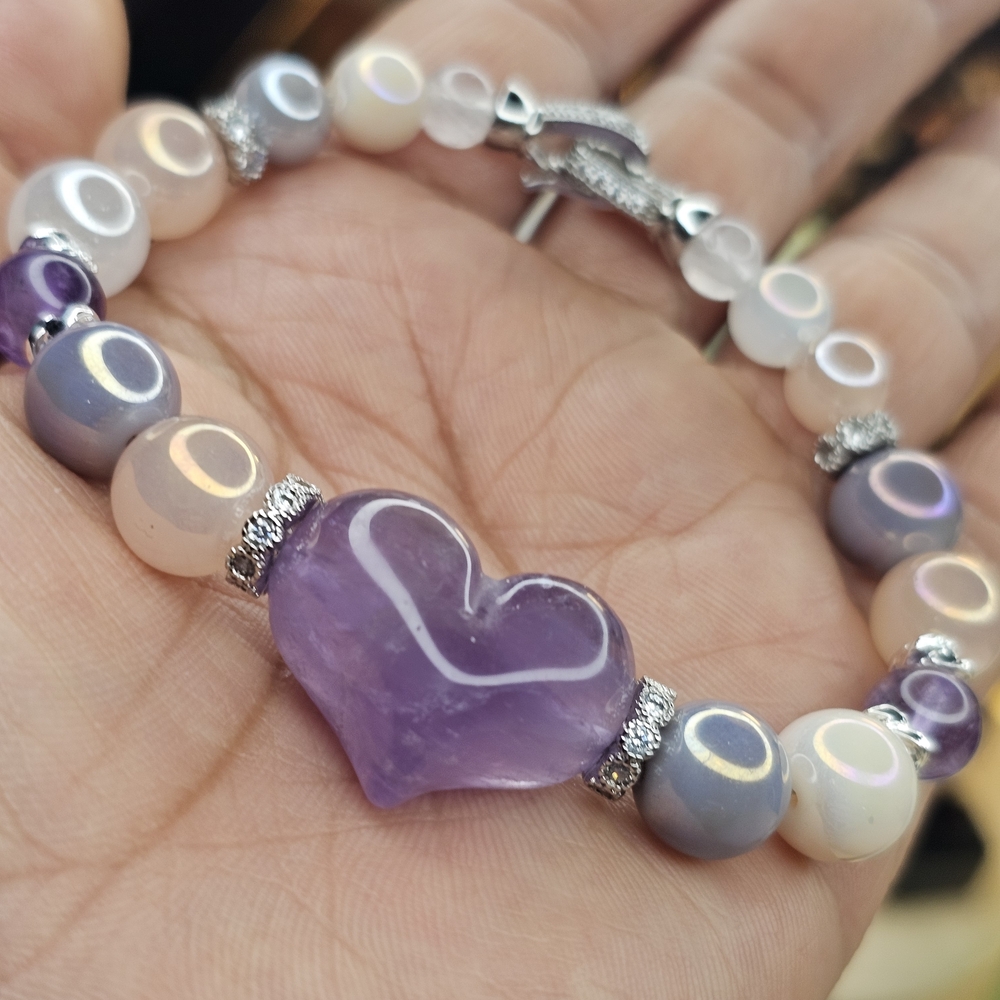 Amethyst Heart Charm Bracelet